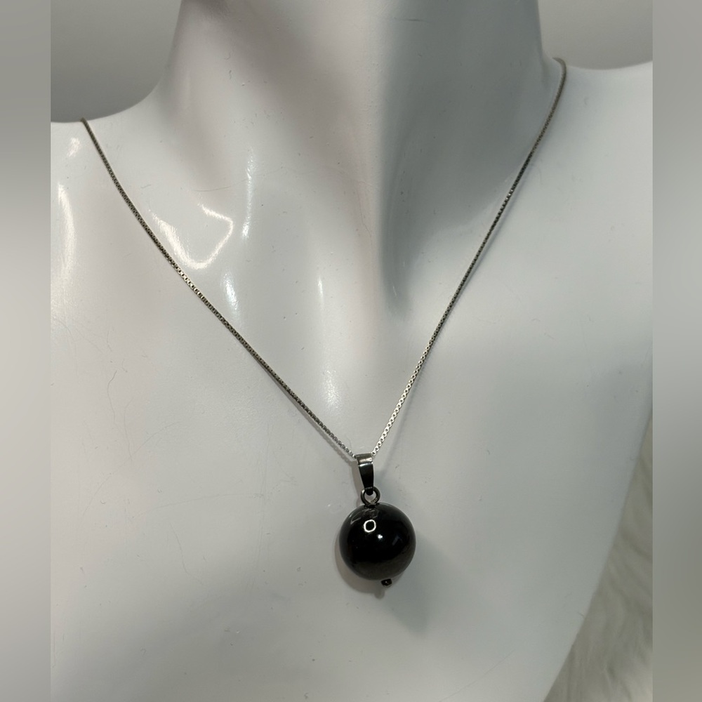 2pc Necklace set 1 Black Stone Pendant,1 Black cord with Crystal both Sterling!
